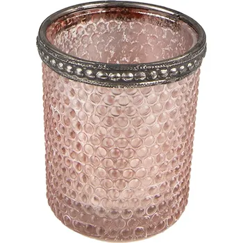 Svícen Růžový skleněný svícen na čajovou svíčku se zdobným okrajem - Ø 6*6 cm