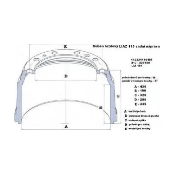 Brzdový buben Brzdový buben 420x196x320/280/335/27x10 Liaz 110 zadní náprava 4258