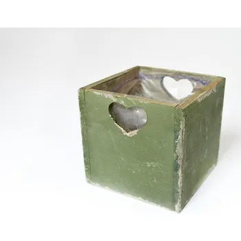 Truhlík Dřevěný truhlík s igelitem, zelený, 12 x 12 cm