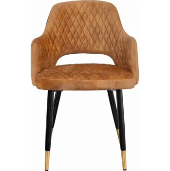 Jídelní židle Art-deco židle Fribourg se žlutým sametovým potahem a černo-zlatými nohama