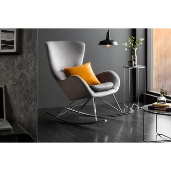 Křeslo Designové skandinávské houpací křeslo Foamin s šedým sametovým čalouněním as chromovou konstrukcí 99cm