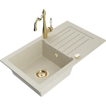 Granitový dřez Mexen Pablo granitový dřez 1-komorový s odkapávačem a kuchyňskou baterií Carla, béžový - 6510-69-670700-50 Granitové dřezy s baterií