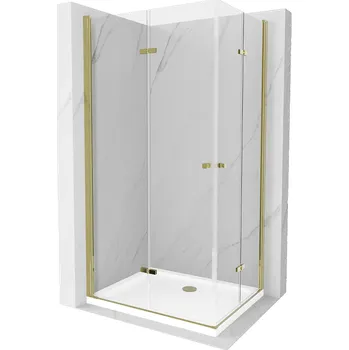 Mexen Lima Duo skládací sprchový kout 100 x 90 cm, transparentní, zlatý + sprchová vanička Flat - 856-100-090-50-02-4010G Sprchové kouty s vaničkou