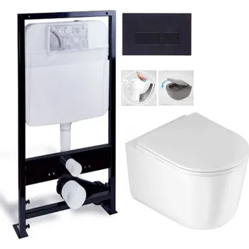 Klozet PRIM předstěnový instalační systém s černým tlačítkem 20/0044 + WC DEANTE Jasmin se sedátkem RIMLESS PRIM_20/0026 44 JA1