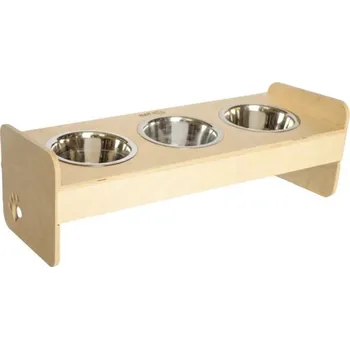 Miska pro psa Stojan na misky pro psy Dogbar RACIO M pro malá i velká plemena 3x 700 ml miska 64 x 25 x 22 cm přírodní dřevo