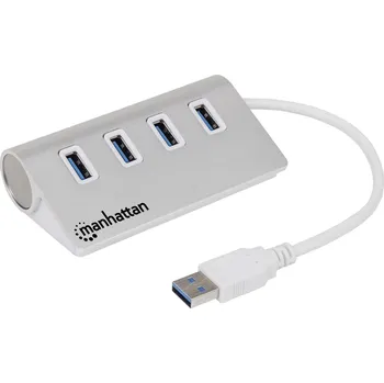 USB hub Manhattan 163767 4 porty USB 3.0 hub s hliníkovým krytem bílá