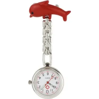 Hodinky Kovové připínací kapesní hodinky s delfínem nejen pro zdravotní sestru - Červená