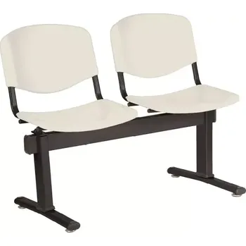 VINCENZA - 2, plastová lavice do čekárny, 2-sedák, krémová, kostra černá