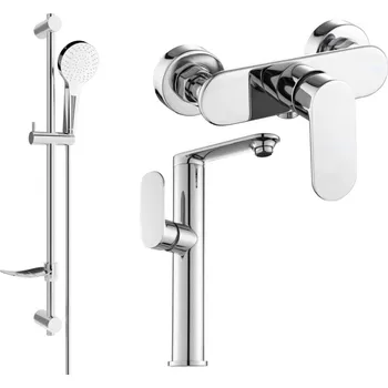 Vodovodní baterie MEXEN/S - Milo DF05 SET umyvadlová baterie + sprchová s příslušenstvím, chrom 713154DF05-00