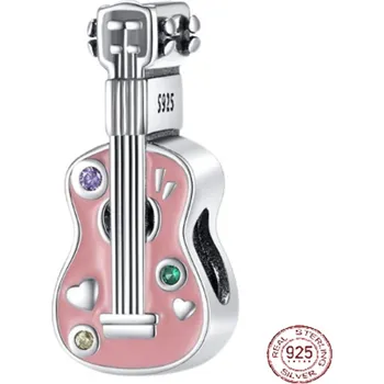 Přívěsek Charm Sterlingové stříbro 925 Kytara růžová, korálek na náramek zájmy