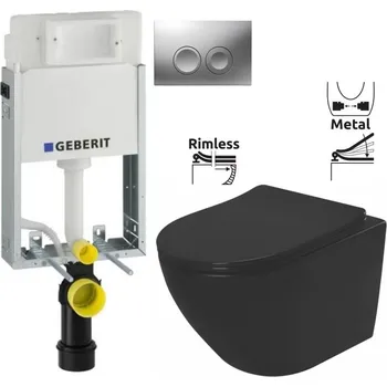 WC sada GEBERIT KOMBIFIXBasic vč. matného tlačítka DELTA 25 + WC REA CARLO MINI RIMLESS ČIERNY MAT + SEDADLO 110.100.00.1 21MA MM1