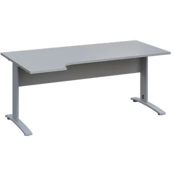 Psací stůl LKR 28 - 184 stůl kancelářský, rohový, levý, kovová podnož stříbrná, deska 25 mm, široký 1800 mm, šedá