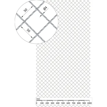 Pletivo KOVIAN, s.r.o. Rebierkové pletené sito - vzor Diamant, oko: 50x50mm, priemer pletiva 4mm, rozmer 1000x2000mm, žiarovo pozinkované