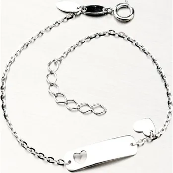 Náramek Dětský náramek bílé zlato 585 destičkou a se srdíčkem 149P-141315 délka 15 cm