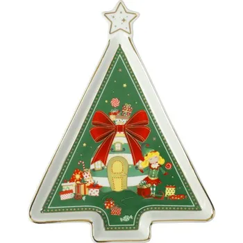 Porcelánový tácek 16 x 21 cm ELFOMAGIA BRANDANI (barva - porcelán, bílá/červená/zelená)