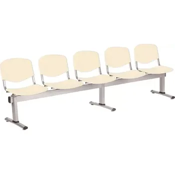 VINCENZA - 5, plastová lavice do čekárny, 5-sedák, krémová, kostra stříbrná