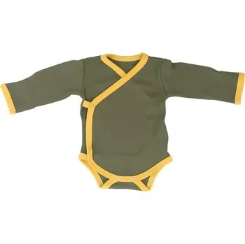 Dětské merino kimono pro novorozence Khaki + žlutá 62/68