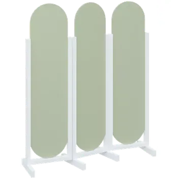 Paraván ATMOSFERE ROUND 316, dřevěný 3-dílný paraván, mobilní, výška 1600 mm, rám bílá, výplň šedo-zelinkavá