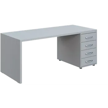 Dílenský stůl QPL 8 - 18Z4 stůl pracovní, dřevěná podnož, 4-zásuvkový pravý, deska 36 mm, široký 1800 mm, šedá