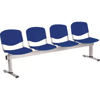 VINCENZA - 4, plastová lavice do čekárny, 4-sedák, tmavě modrá, kostra stříbrná