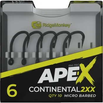 Rybářský háček RIDGEMONKEY HÁČEK APE-X CONTINENTAL 2XX BARBED VELIKOST 6 10KS