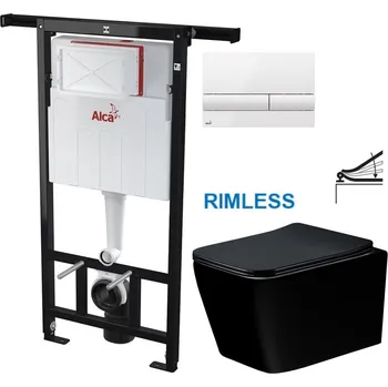 Klozet Předstěnový instalační systém s bílým tlačítkem M1710 + WC MEXEN TEO ČERNÁ Rimless + SEDÁTKO AM102/1120 M1710 ME02