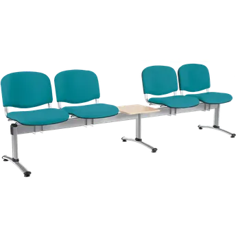 CL - 25 + D, čalouněná lavice do čekárny, 4-sedák, stolek, koženka AN - 078 tyrkysová, kostra chrom