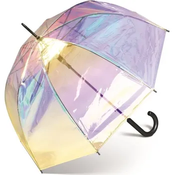 Deštník Happy Rain Dlouhý automatický deštník průhledný duhový 40979 průhledná