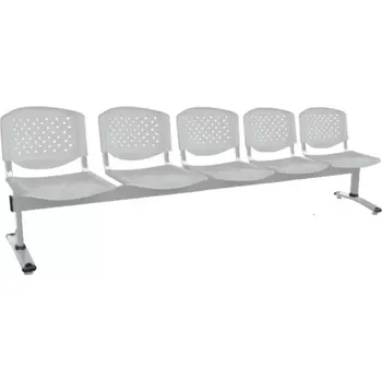 FLORIDA - 5, plastová lavice do čekárny, 5-sedák, šedá, kostra stříbrná