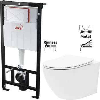 WC sada Předstěnový instalační systém bez tlačítka + WC REA Carlo Flat Mini Rimless + SEDÁTKO AM101/1120 X CF1