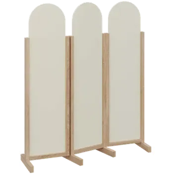 Paraván ATMOSFERE ROUND 116, dřevěný 3-dílný paraván, mobilní, výška 1600 mm, rám dub bardolino, výplň smetanová