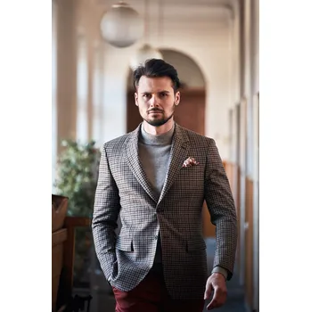 Pánské vlněné sako Barva: Hnědá, Velikost: 106, Střih: SLIM FIT