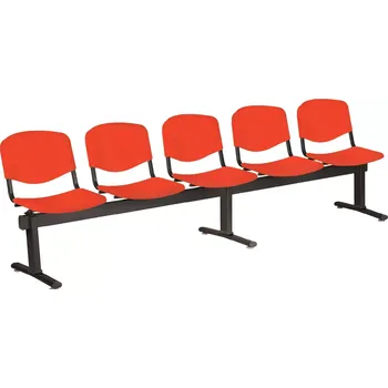 VINCENZA - 5, plastová lavice do čekárny, 5-sedák, červená, kostra černá