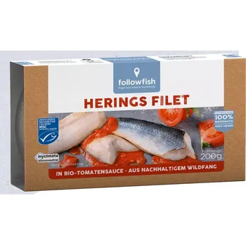 konzervovaná ryba Followfood Filety sledě v bio rajčatové omáčce 200 g