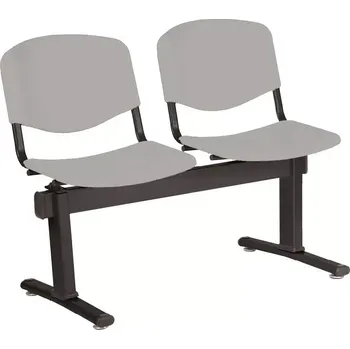 VINCENZA - 2, plastová lavice do čekárny, 2-sedák, šedá, kostra černá