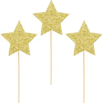 Dortová svíčka Zápichy na dort zlatá hvězda 6 ks