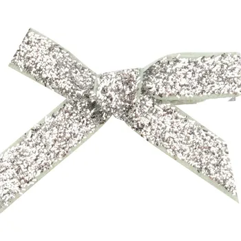 Vánoční dekorace Mašle sametová úzká stříbrná třpytivá 8 cm 12 kusů