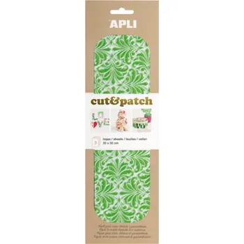 Barevný papír Apli Cut & Patch papír na ubrouskovou techniku Zeleno-bílý motiv 30 x 50 cm 3 kusy