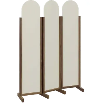 Paraván ATMOSFERE ROUND 119, dřevěný 3-dílný paraván, mobilní, výška 1900 mm, rám ořech královský, výplň smetanová