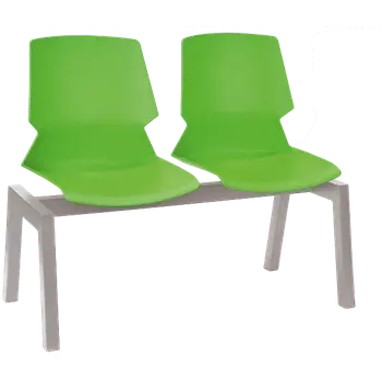 PRETTY PLUS 2, plastová lavice do čekárny, 2-sedák, zelená, kostra stříbrná