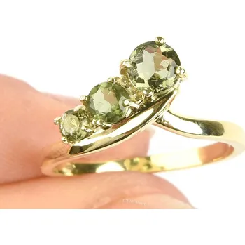 Prsten Zlatý prsten s vltavíny standard brus 14K Au 585/1000 3,20g vel.56