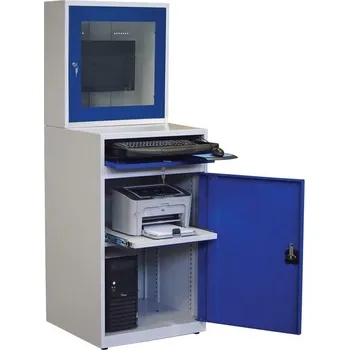 PC skříň Skříň na PC pro LCD monitor, s elektro-vybavením, v x š x h: 1750 x 640 x 630 mm, barva šedá RAL7035 / modrá RAL5010