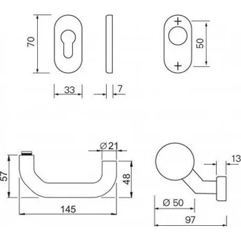 Příslušenství k oknu D-116/K-160 klika-koule N9, rozetové, oválné, nerez, bez trnu s PZ