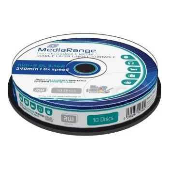 Optické médium MEDIARANGE DVD+R 8,5GB 8x Dual Layer spindl 10ks Inkjet Printable