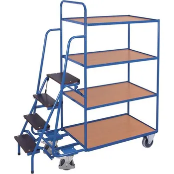 Plošinový vozík Vychystávací vozík VARIOfit se schůdky, 4 police 1000x600 mm, výška 1900 mm