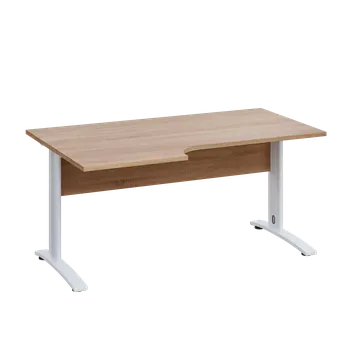 Psací stůl LKR 28 - 166 stůl kancelářský, rohový, levý, kovová podnož bílá, deska 25 mm, široký 1600 mm, dub bardolino