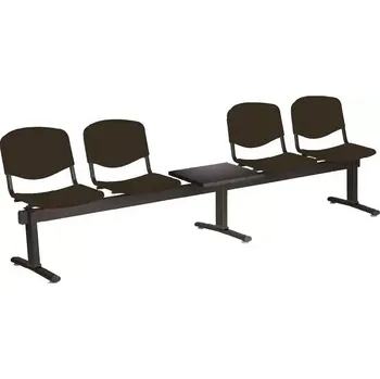 VINCENZA - 5 S, plastová lavice do čekárny, 4-sedák, stolek, černá, kostra černá