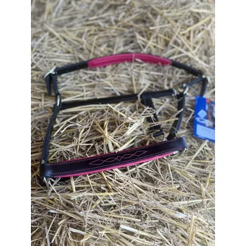 Vybavení pro koně Kožená ohlávka CL KenTaur s barevným podložením, repelent zdarma Barva: černá/růžová, Velikost: FULL