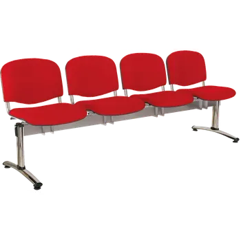 CL - 24, čalouněná lavice do čekárny, 4-sedák, látka SUE - S 2 červená, kostra stříbrná
