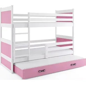 Postel BMS GROUP Dětská patrová postel Rico - 3 osoby, 80x190 s výsuvnou přistýlkou s matrací – Bílá, Růžová, Růžová